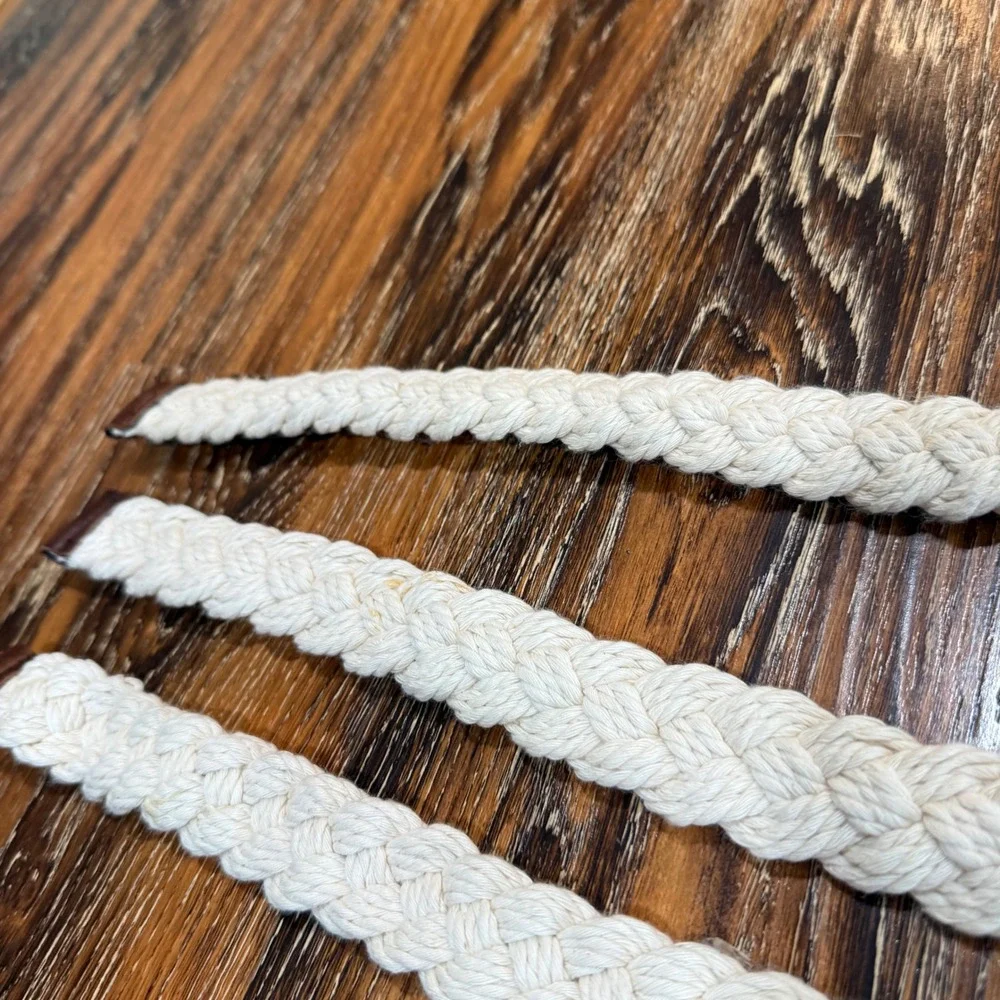 Womens Braided Cotton Rope Belt Set of3 Cream Brown Faux Leather Woven Boho 35in
